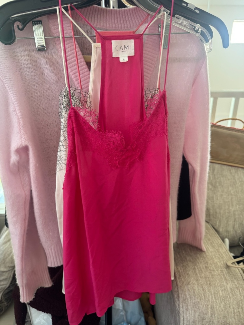 Hot Pink Silk Black Lined Cami NYC Tank - Size Small - Like New - Tank
